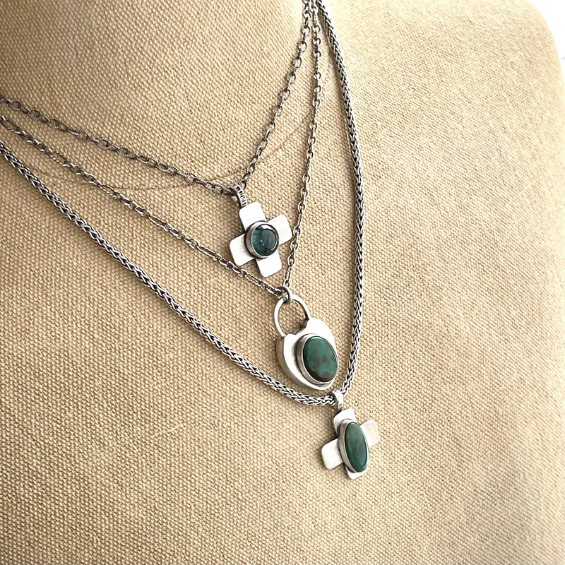 Sterling Silver Tourmaline or Royston Turquoise Necklace