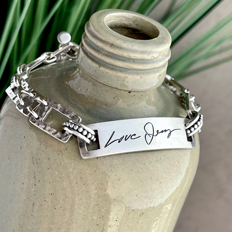 Sterling Silver Handwritten Linked Bracelet 7.5”
