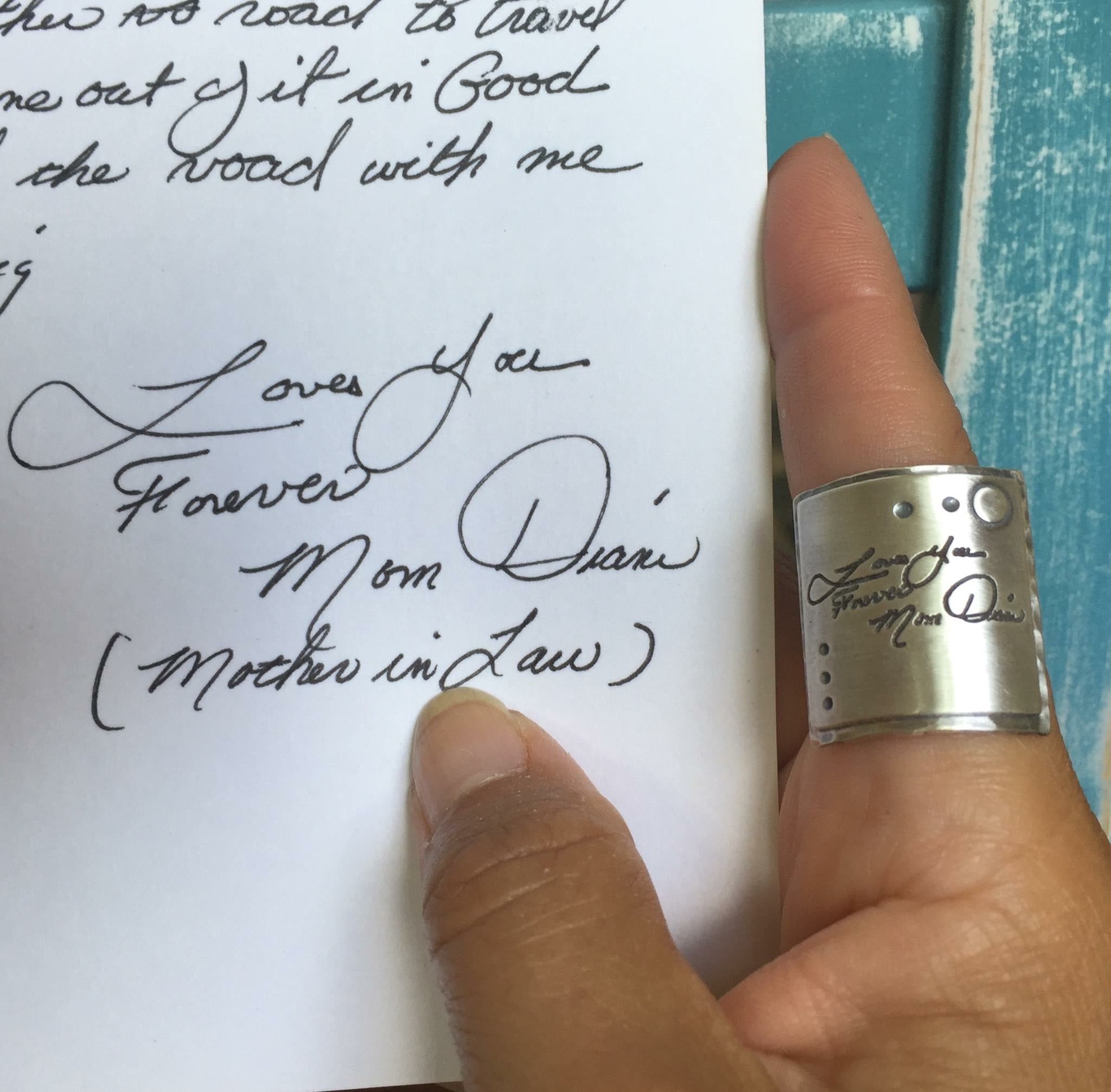 Personalized Square Sterling Silver Ring with Handwriting