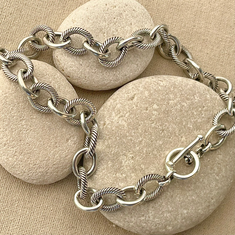 Twisted And smooth Sterling Silver Chain Necklace