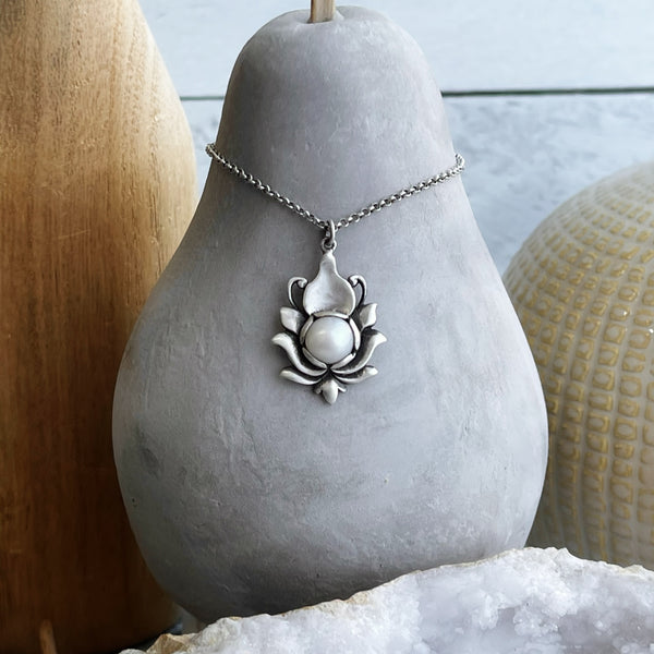 Lotus and the Pearl Sterling Silver Necklace
