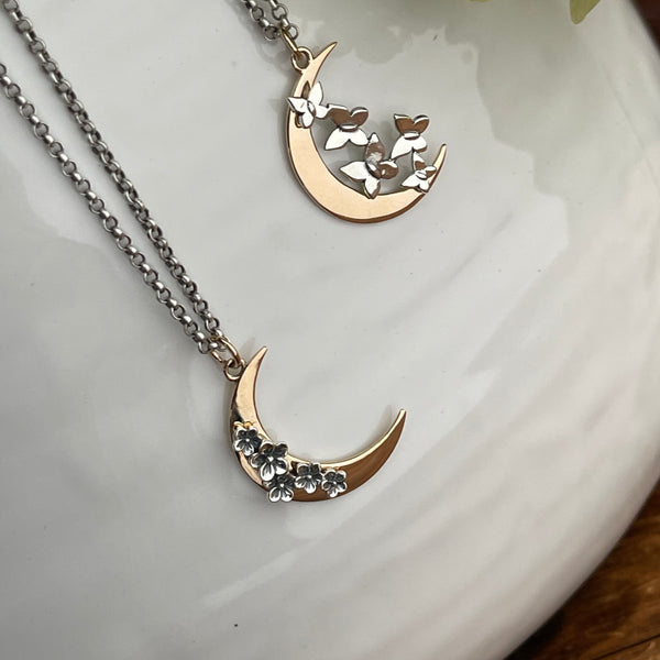 Sterling Silver & Bronze Moon Necklace 16”-18”