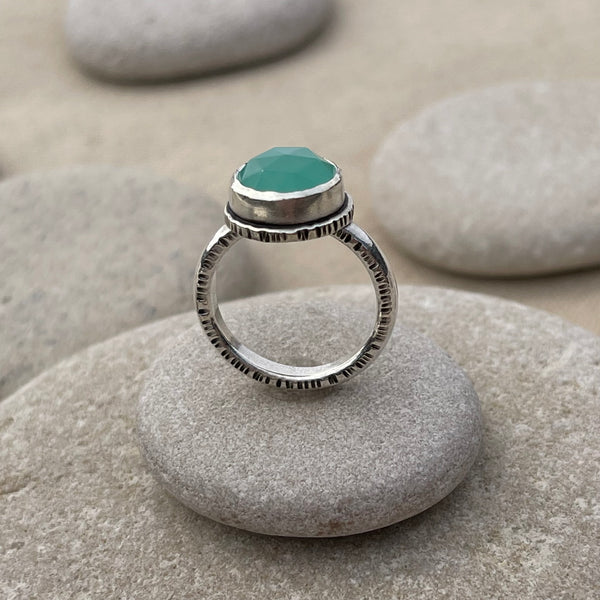 Mint Chalcedony Ring Rose Gold-Plated Ring Natural Gemstone Ring