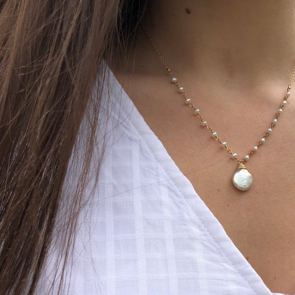 14k Gold Filled Pearl Coin Necklace - Quick Ship
