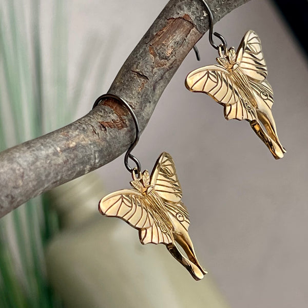 Sterling Silver & Bronze Luna Moth Earrings 1.5”