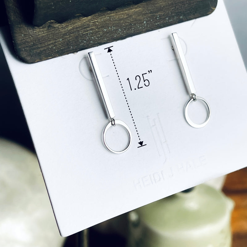 Sterling Silver Bar & Circle Earrings 1.25”