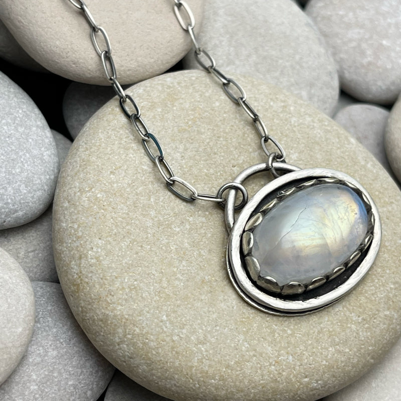 Sterling Silver & Moonstone Oval Necklace