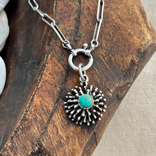 Sterling Silver Turquoise Sea Urchin Necklace