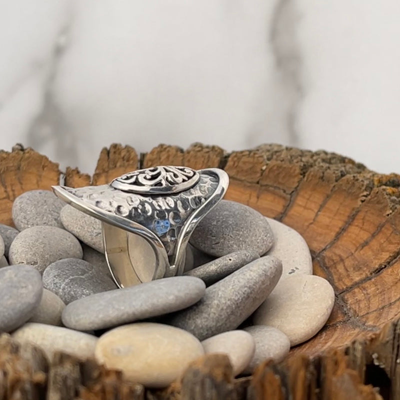 Sterling Silver Hammered Center Ring