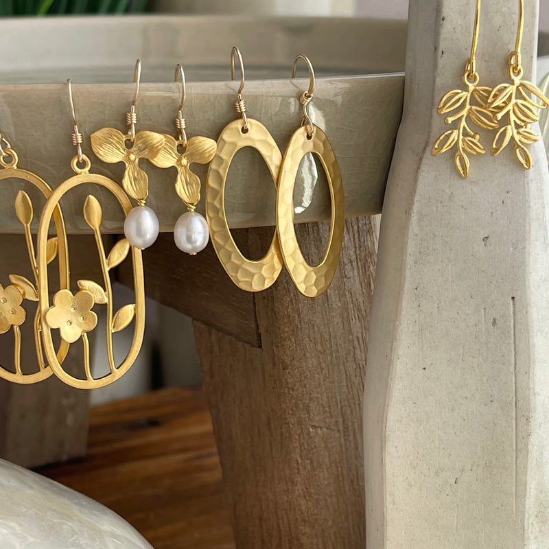 Gold-filled Matte Earrings or Sterling Silver Champagne Swarovski Drop Earrings