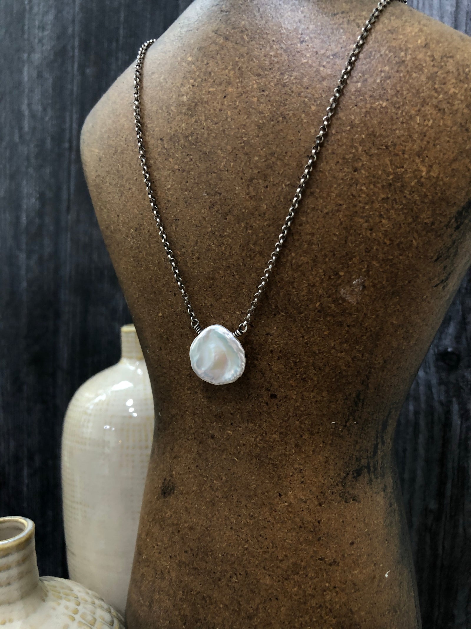 Handmade Freshwater Keshi Shooting Star ? Pearl Crystal Hair Clip Pendant Art Nouveau polymer clay necklace with fairy design main image 2