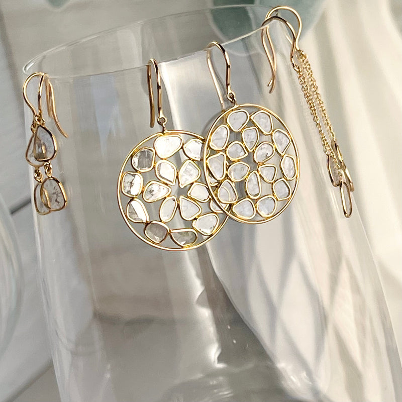 18k Gold and Sliced Diamond Earrings