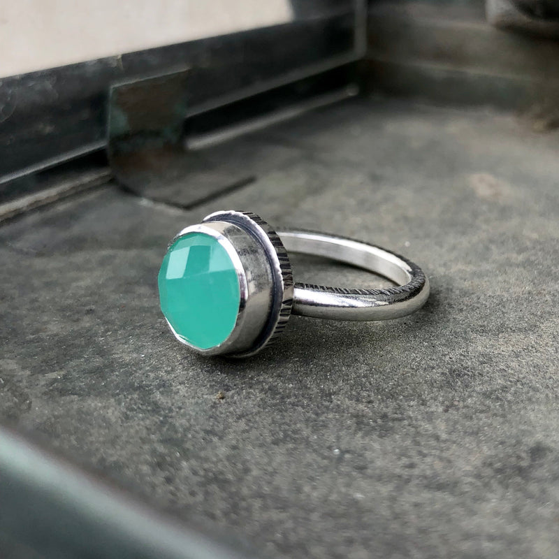 Faceted Chalcedony Sterling Silver Ring