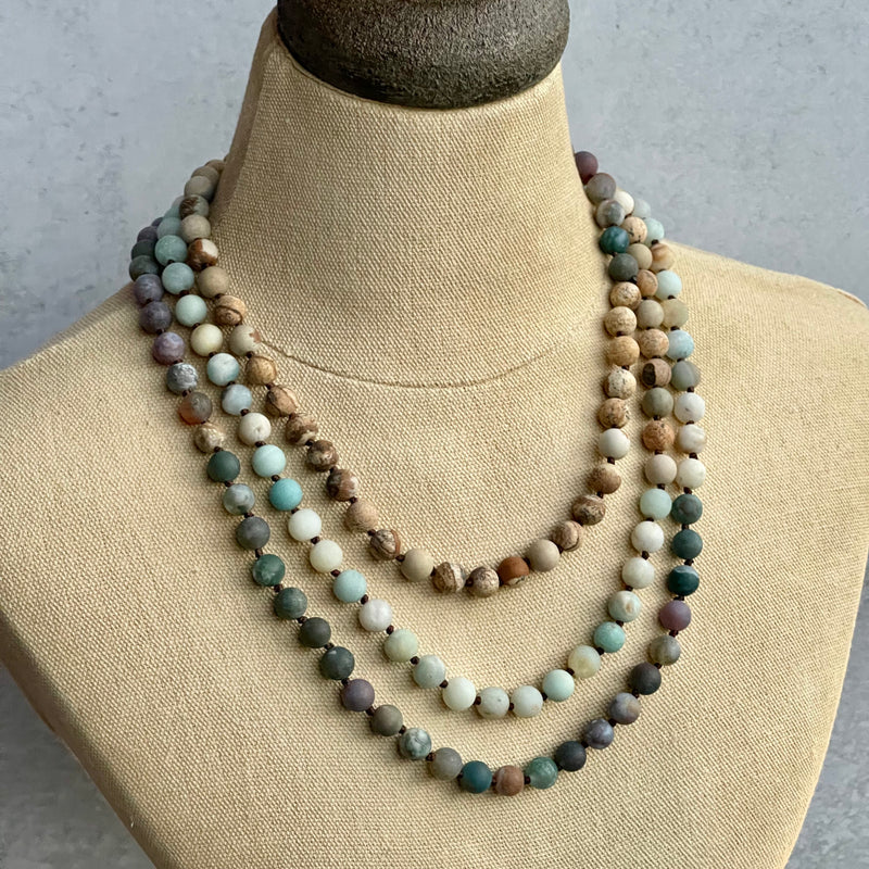 60” of Knotted Amazonite, Picture Jasper, & Fancy Jasper Necklace
