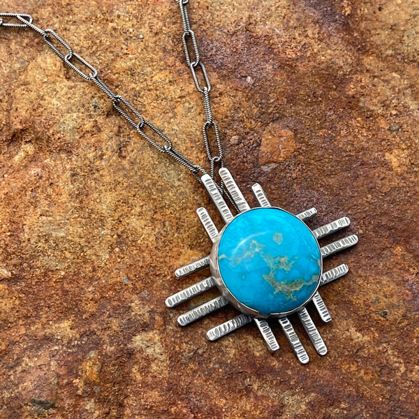 Large Sterling Silver Candelaria Turquoise Necklace