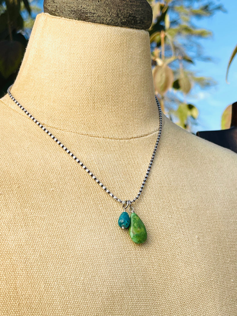 Limited Edition - Sterling Silver Oval Bead Necklace with Removable Gemstones Garnet, Turquoise, & Citrine