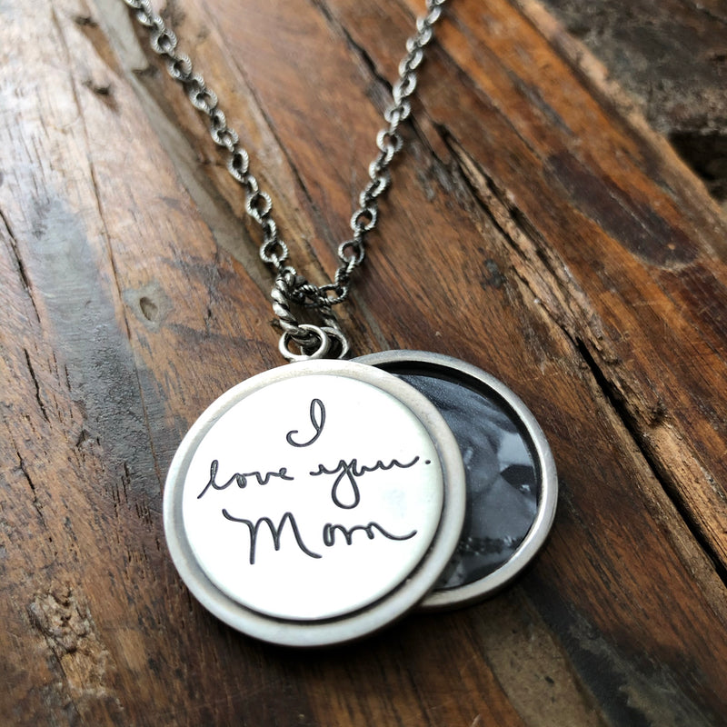 Custom Handwriting Necklace with Picture Inside