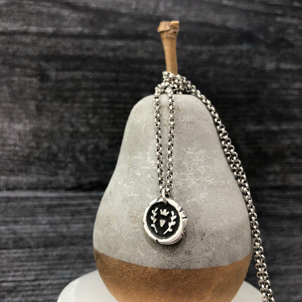Tiny Love Wax Seal Necklace - Sterling Silver