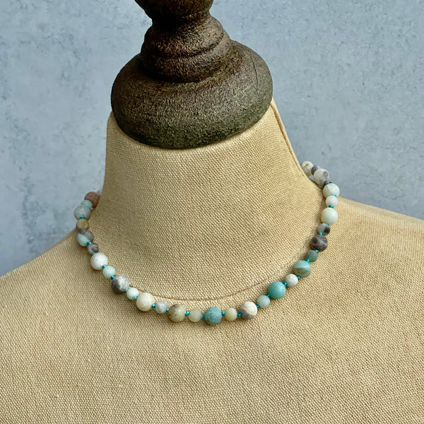 Matte Amazonite Knotted Necklace 16”-19”