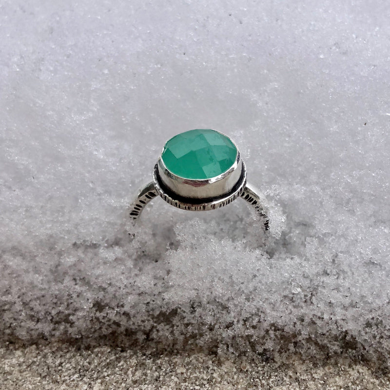 Faceted Chalcedony Sterling Silver Ring