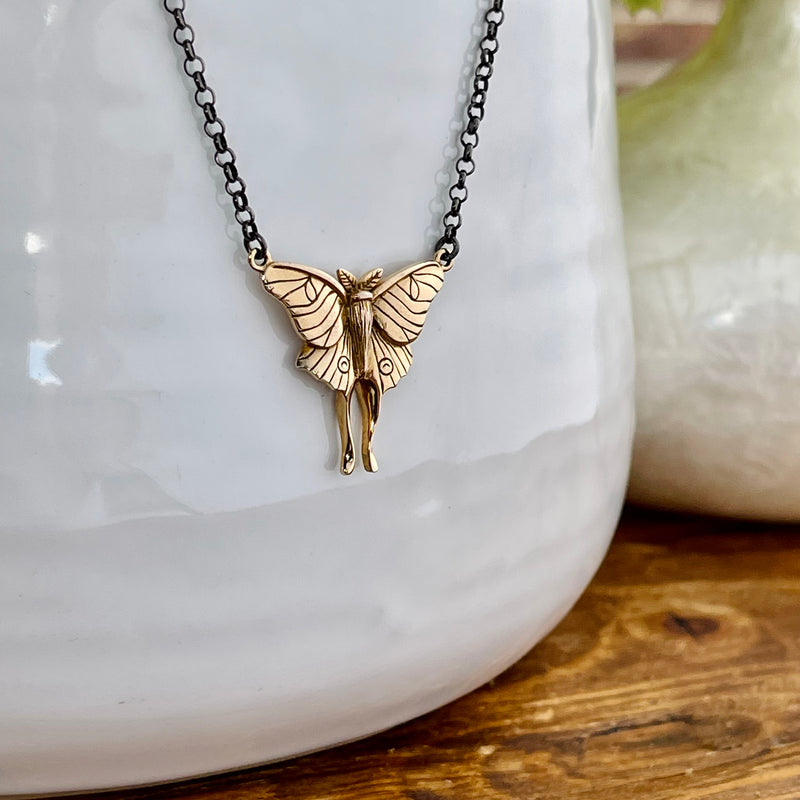 Sterling Silver & Bronze Luna Moth Necklace