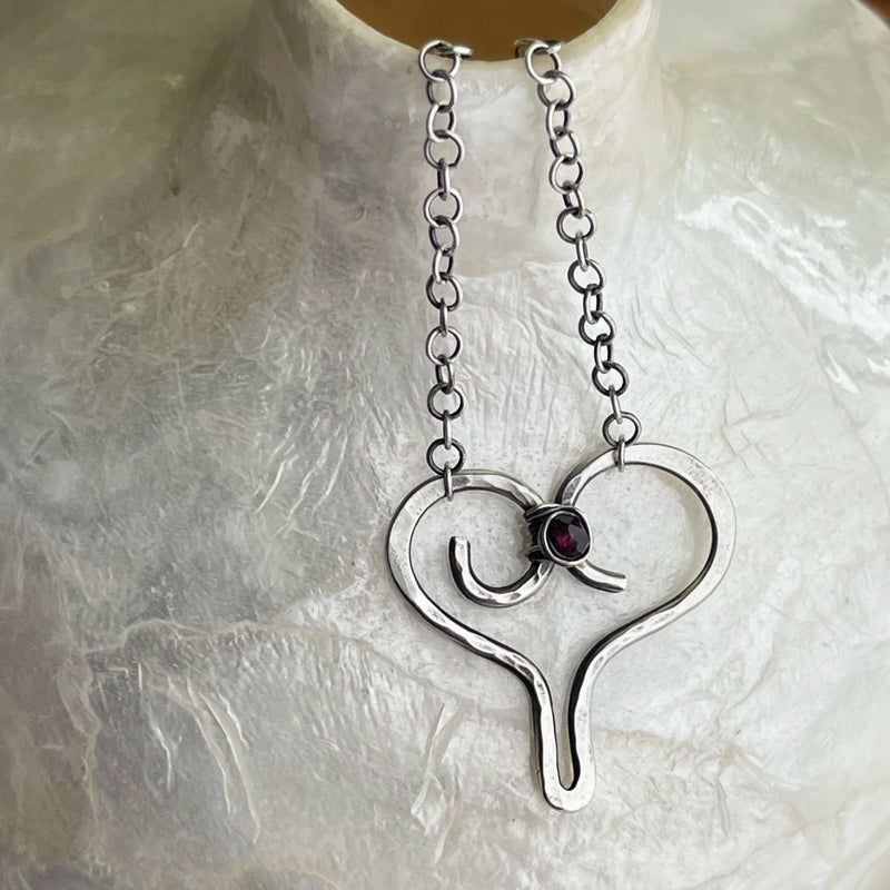 Sterling Silver Wire Wrapped Garnet Necklace 16”-18”