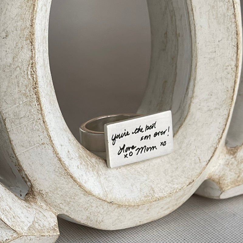 Sterling Silver Treasured Ring for Handwriting, Quotes, or Fingerprints