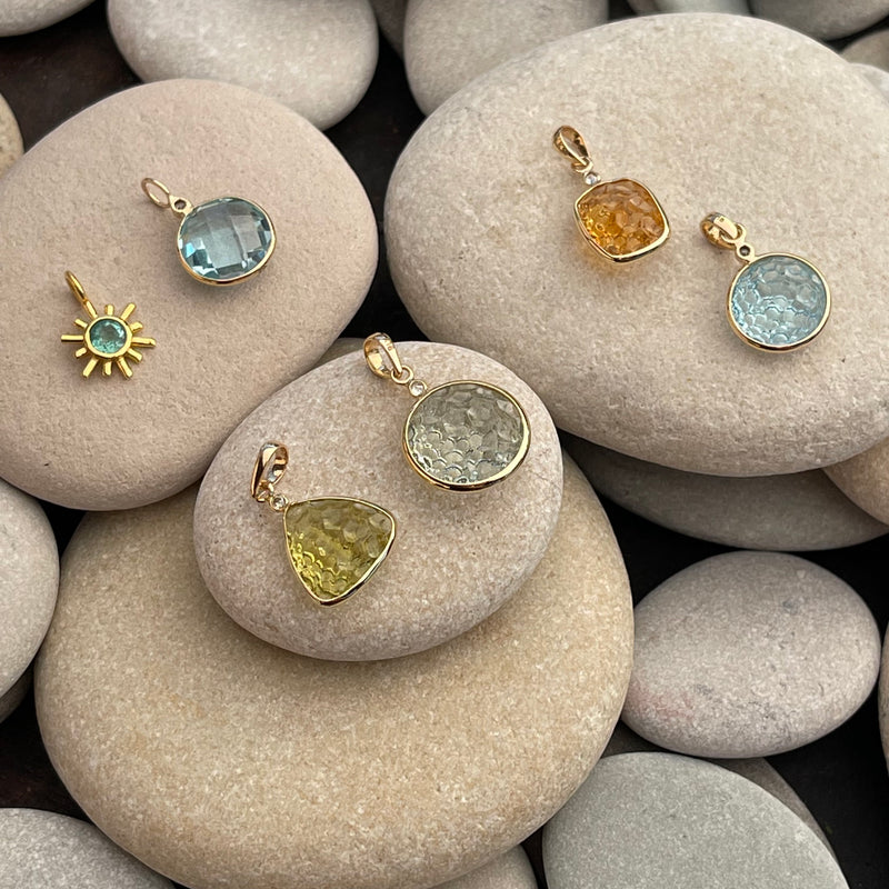 18K Gold Diamond & German Carved Gemstone Pendants .60”