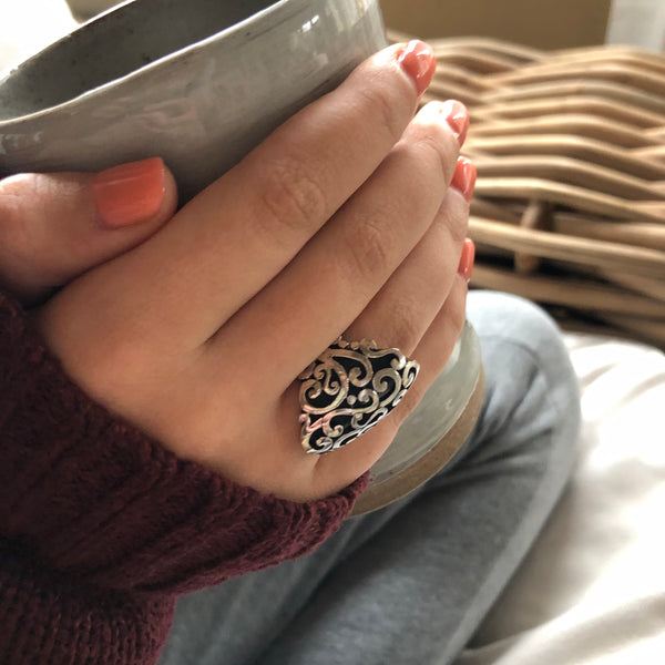 Scvle Ring Sterling Silver Scroll Ring | Large Handmade Sterling Silver Ring