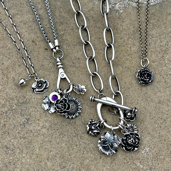 Sterling Silver Flower Bouquet Charms - Birth Month Flowers