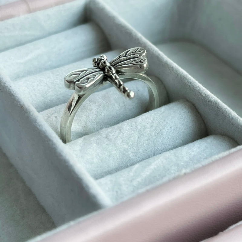  Sterling Silver Yarn Ring Dragonfly Adjustable Size