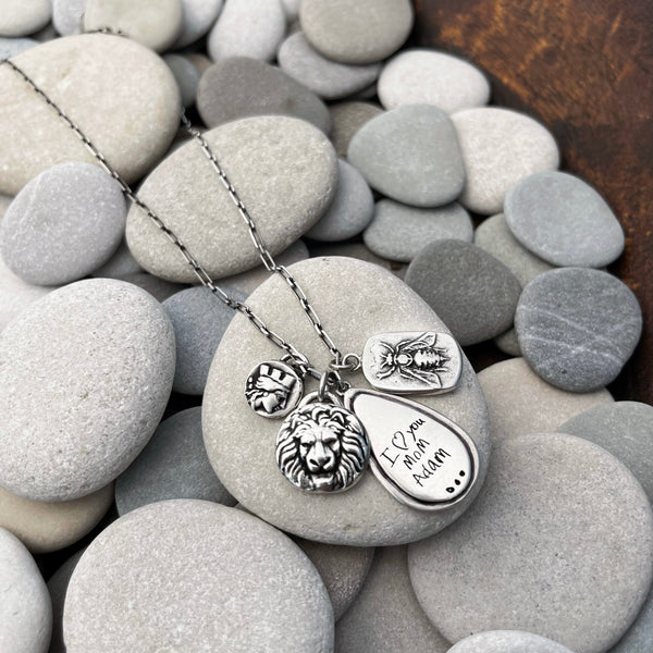 Sterling Silver Queen King Bee and Handwritten Charm Necklace