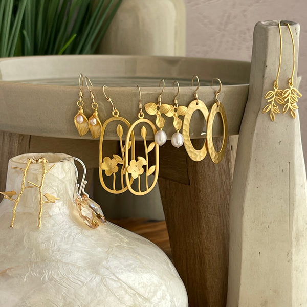 Gold-filled Matte Earrings or Sterling Silver Champagne Swarovski Drop Earrings