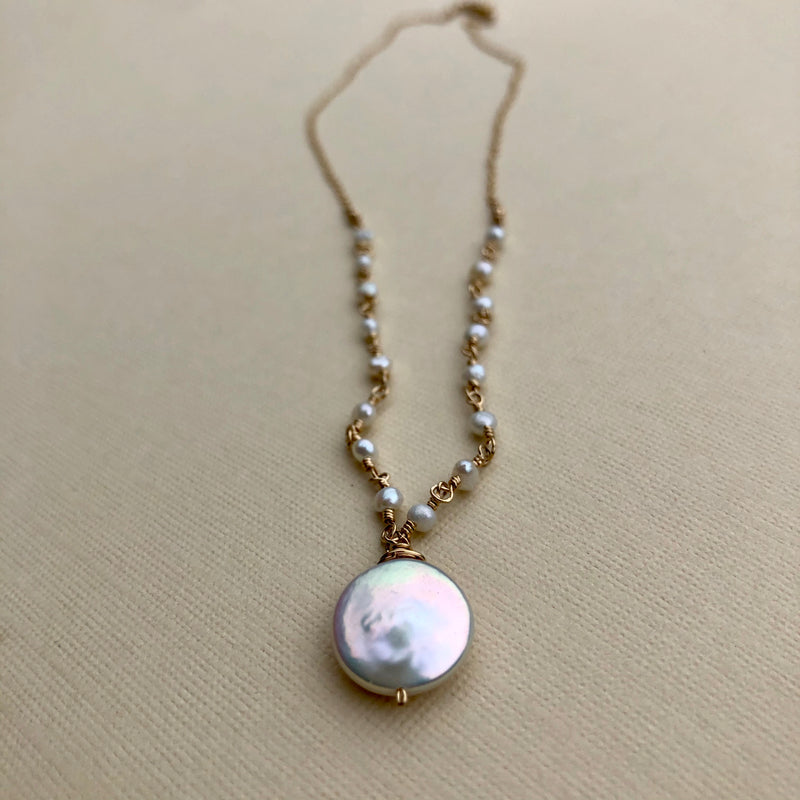 14k Gold Filled Pearl Coin Necklace - Quick Ship