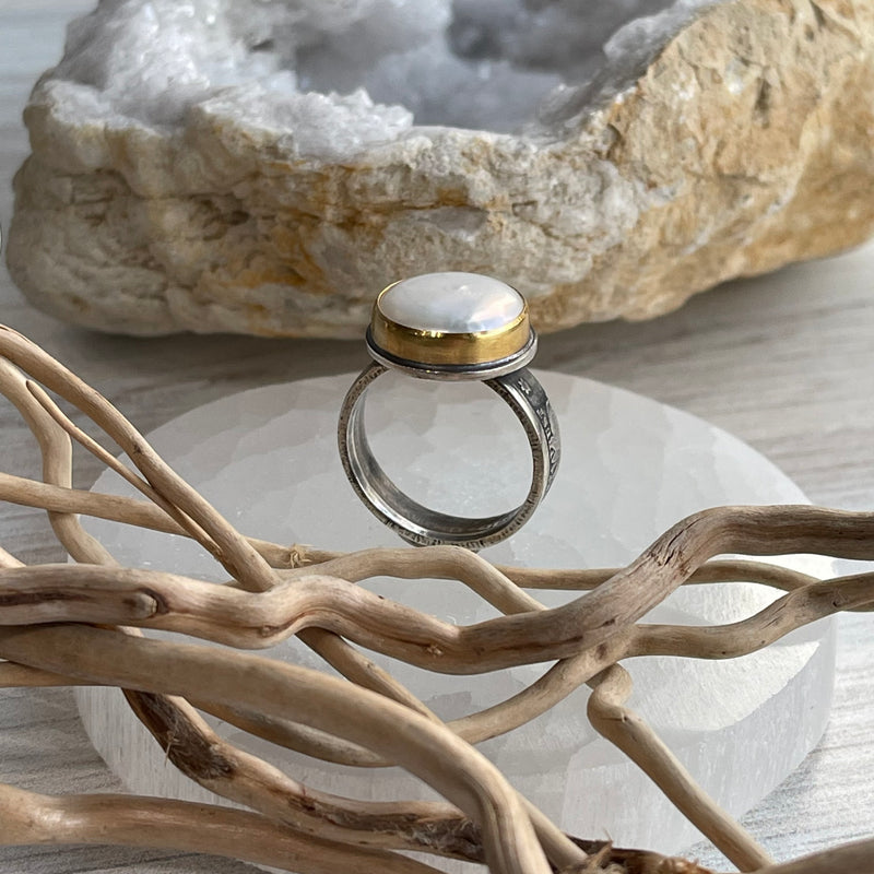 22k Gold Pearl Coin Ring