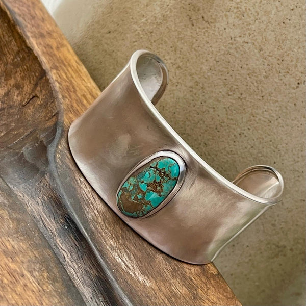 Sterling Silver Turquoise Cuff 1.25” wide fits 7.5”
