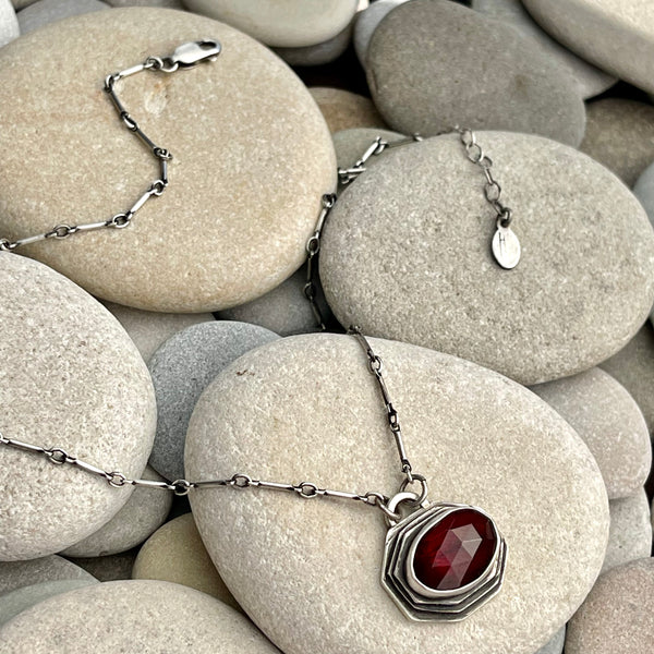 Sterling Silver Faceted Garnet Stacked Necklace