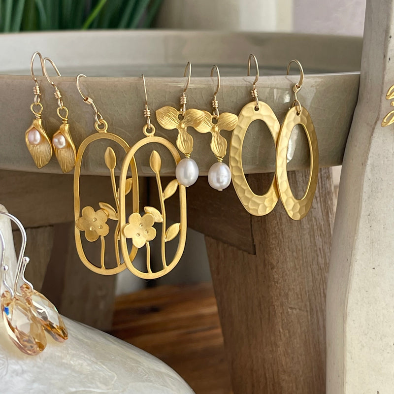 Gold-filled Matte Earrings or Sterling Silver Champagne Swarovski Drop Earrings