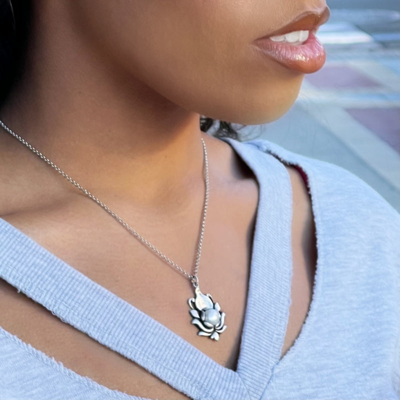 Lotus and the Pearl Sterling Silver Necklace