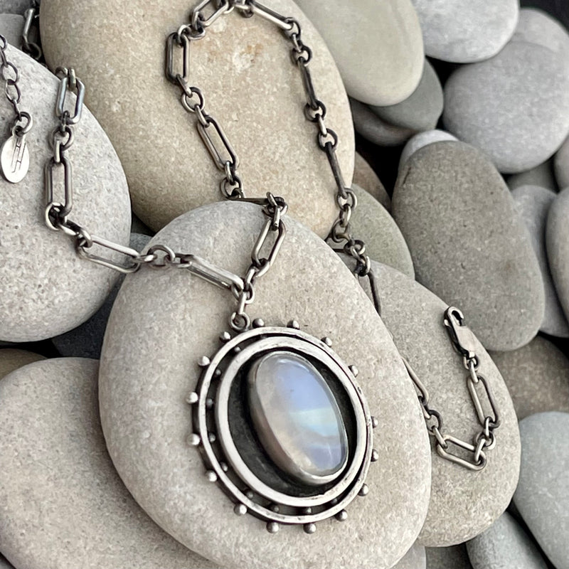 Sterling Silver Dotted Moonstone Necklace