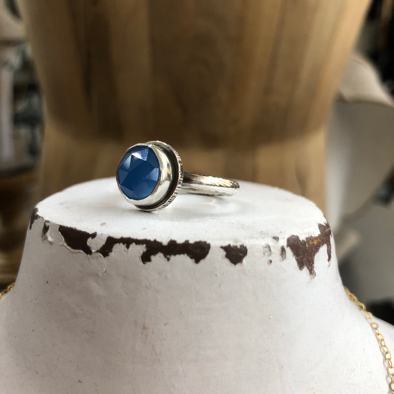 Faceted Blue Chalcedony Sterling Silver Ring
