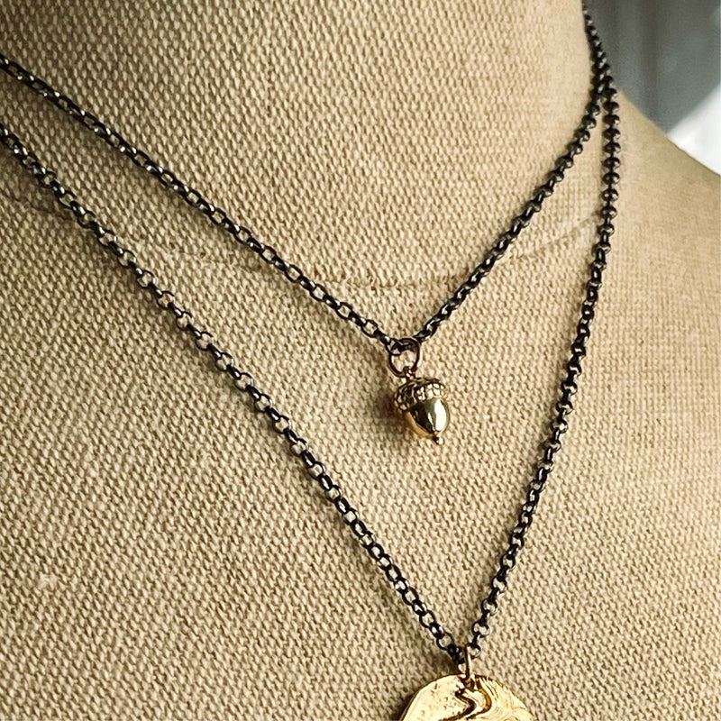Rhodium Plated Sterling Silver & Bronze Acorn Necklace