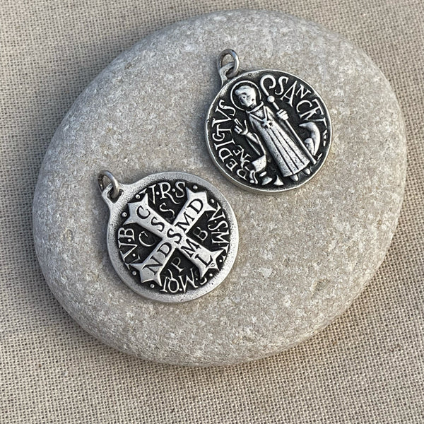 Saint Benedict Medallion Necklace - Silver - Double-Sided