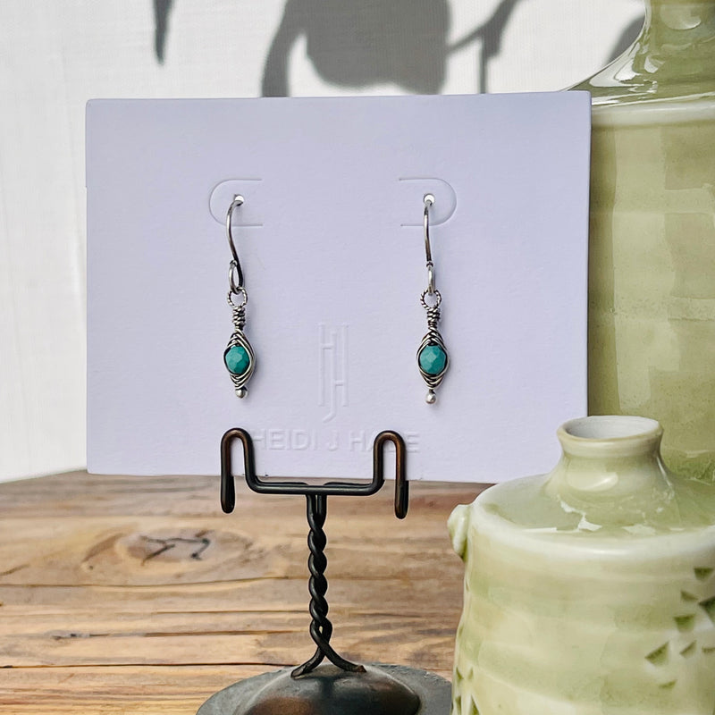 Sterling Silver Woven Faceted Turquoise Earrings 1.25”