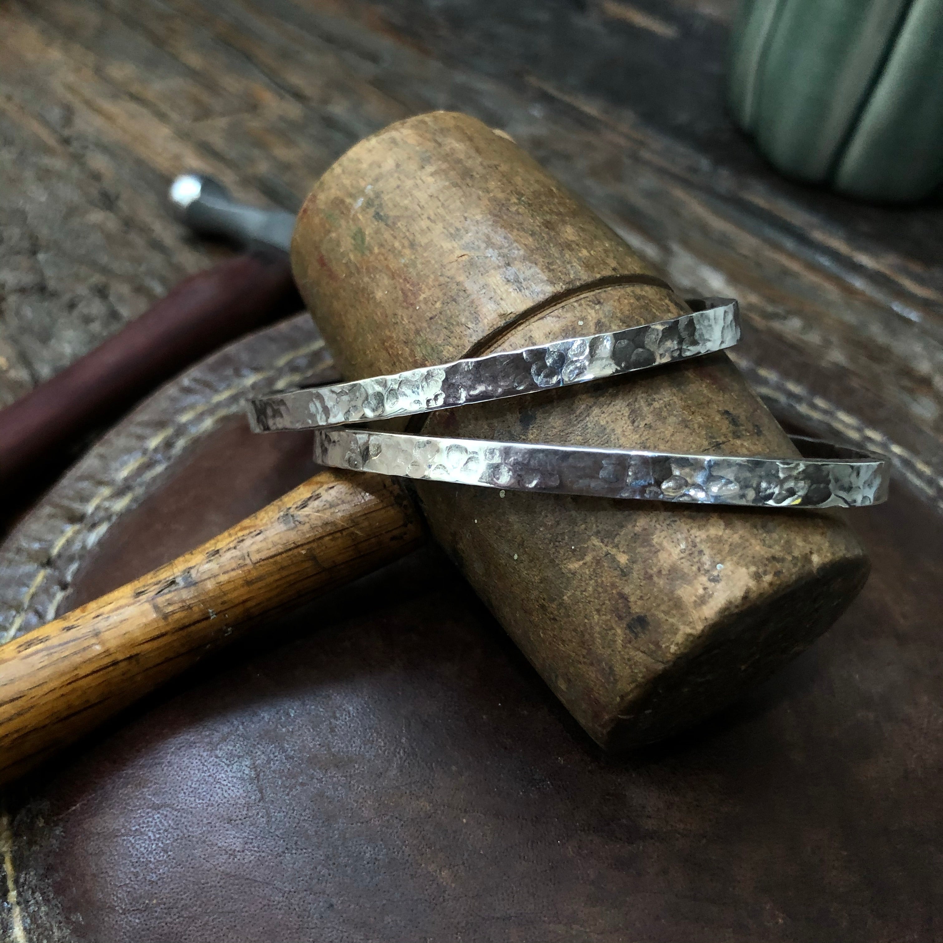 Sterling Silver Hammered Cuff Bracelet - Stackable