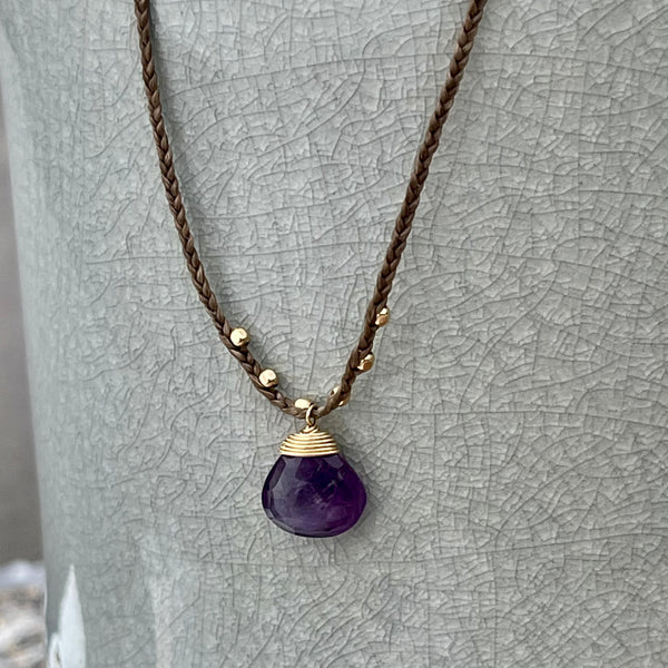 14k Gold-filled Faceted Amethyst Woven Necklace 17”-18”