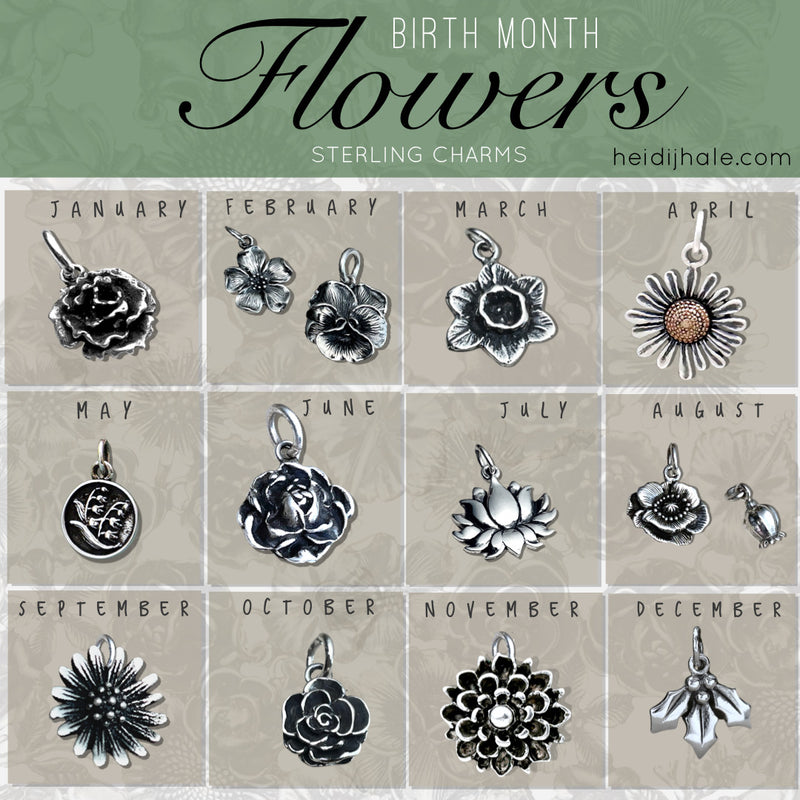 Sterling Silver Birth Flower Charms - Bouquet Necklace