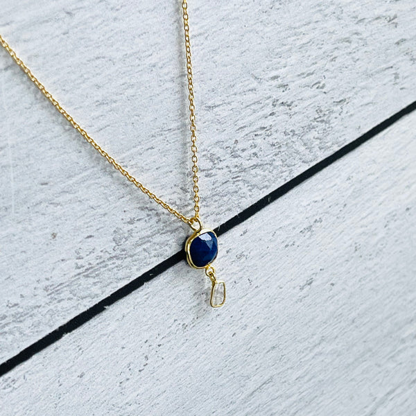 Vermeil (14K Gold over Sterling), Lapis, and Diamond Slice Necklace 17”-19”