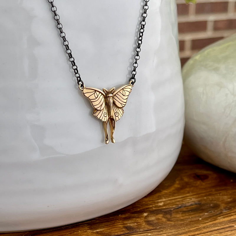 Sterling Silver & Bronze Luna Moth Necklace