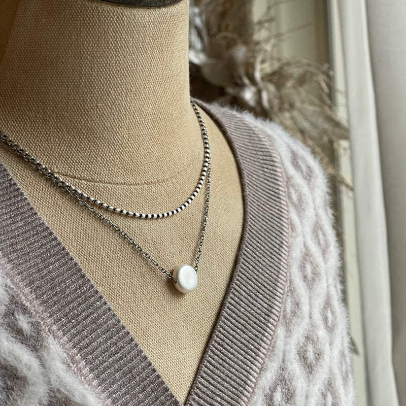 Sterling Silver & Pearl Coin Necklace 16”-18”